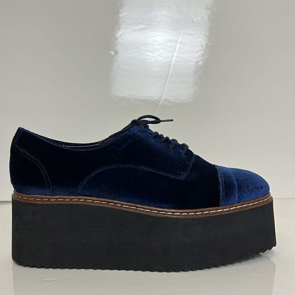 L’intervalle Blue Velvet Platform Wedge Lace Up Shoes Size 38‎ - Picture 4 of 16